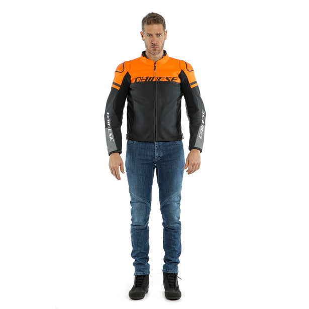 agile-leather-jacket-black-matt-orange-charcoal-gray image number 2