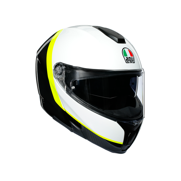 sportmodular-ray-carbon-white-yellow-fluo-casco-moto-modulare-e2205 image number 0