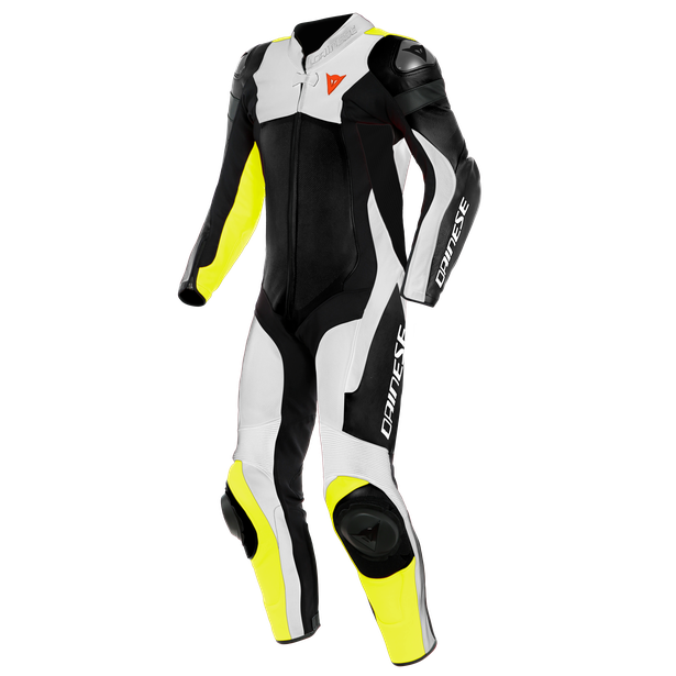 ASSEN 2 1 PC. PERF. LEATHER SUIT BLACK/WHITE/FLUO-YELLOW- One Piece Suits