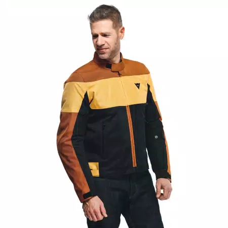 ELETTRICA AIR TEX - MEN'S MOTORCYCLE JACKET IN FABRIC - BLACK/LEATHER-BROWN/MINERAL-YELLOW - 3
