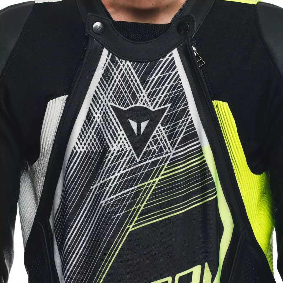 AUDAX D-ZIP - MEN'S 1-PIECE MOTORCYCLE PERFORATED LEATHER SUIT - BLACK/YELLOW-FLUO/WHITE - 9