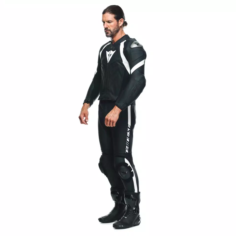 AVRO 4 - MEN'S 2-PIECE MOTORCYCLE LEATHER SUIT - BLACK-MATT/BLACK-MATT/WHITE - 4