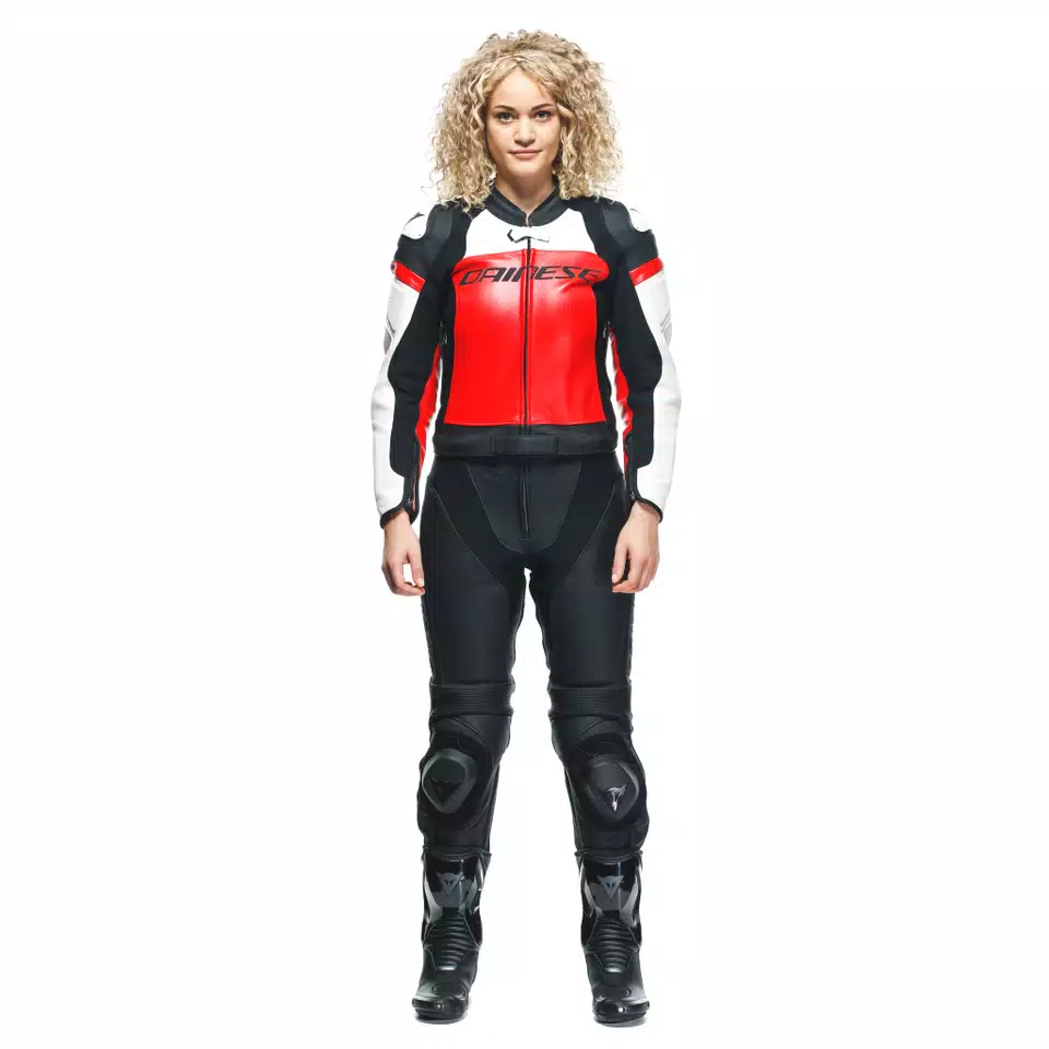 MIRAGE - TUTA MOTO DIVISIBILE CONFORMATA IN PELLE DONNA - BLACK/LAVA-RED/WHITE - 3