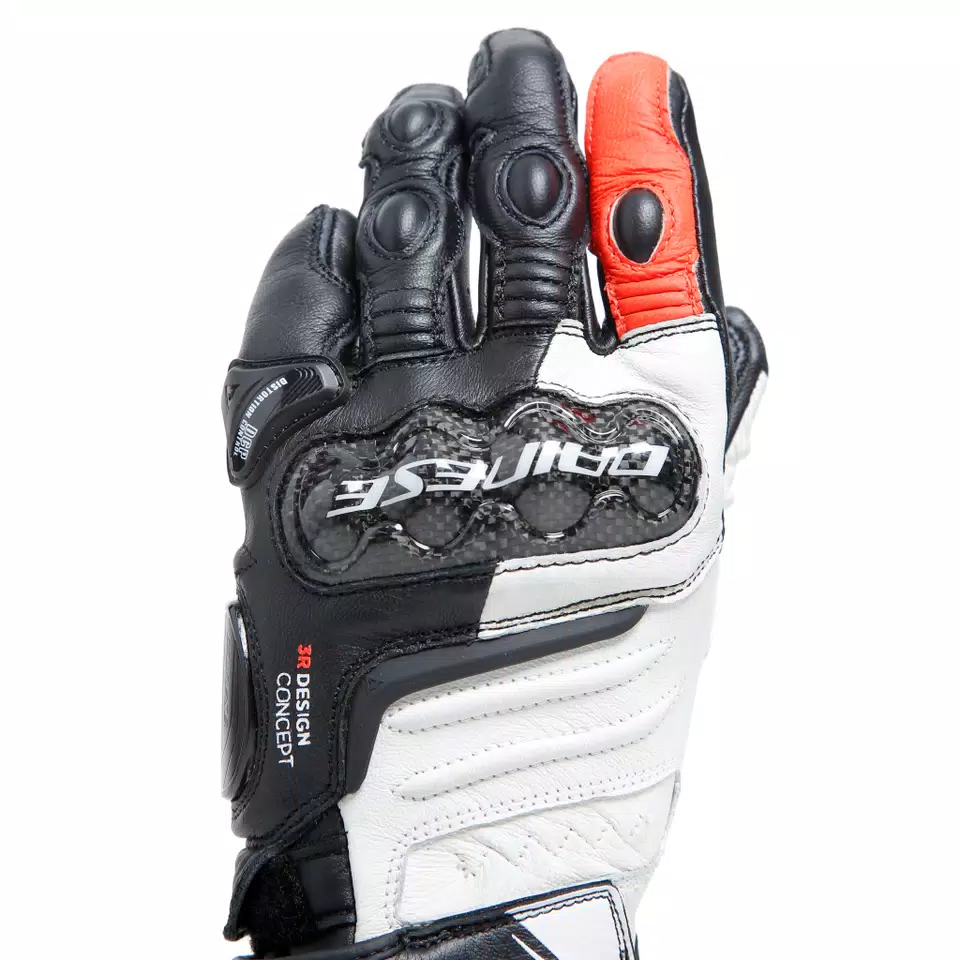 CARBON 4 LONG LADY LEATHER GLOVES - BLACK/WHITE/FLUO-RED - 8