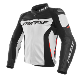 RACING 3 LEATHER JACKET WHITE/BLACK/RED- Jackets