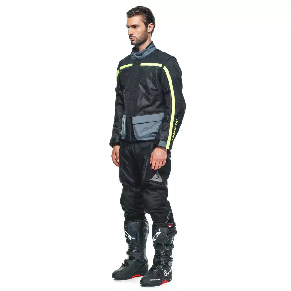 OUTLAW TEX - MEN'S SUMMER MOTORCYCLE JACKET IN FABRIC - BLACK/BLACK/EBONY/FLUO-YELLOW - 4
