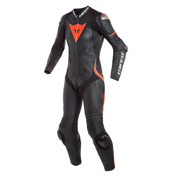 LAGUNA SECA 4 1PC PERF. LADY LEATHER SUIT BLACK/BLACK/FLUO-RED- One Piece Suits