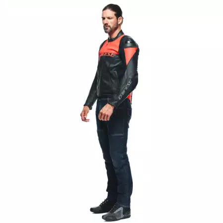 RACING 4 - HEREN MOTORFIETS GEPERFOREERDE LEREN JAS - BLACK/FLUO-RED - 4