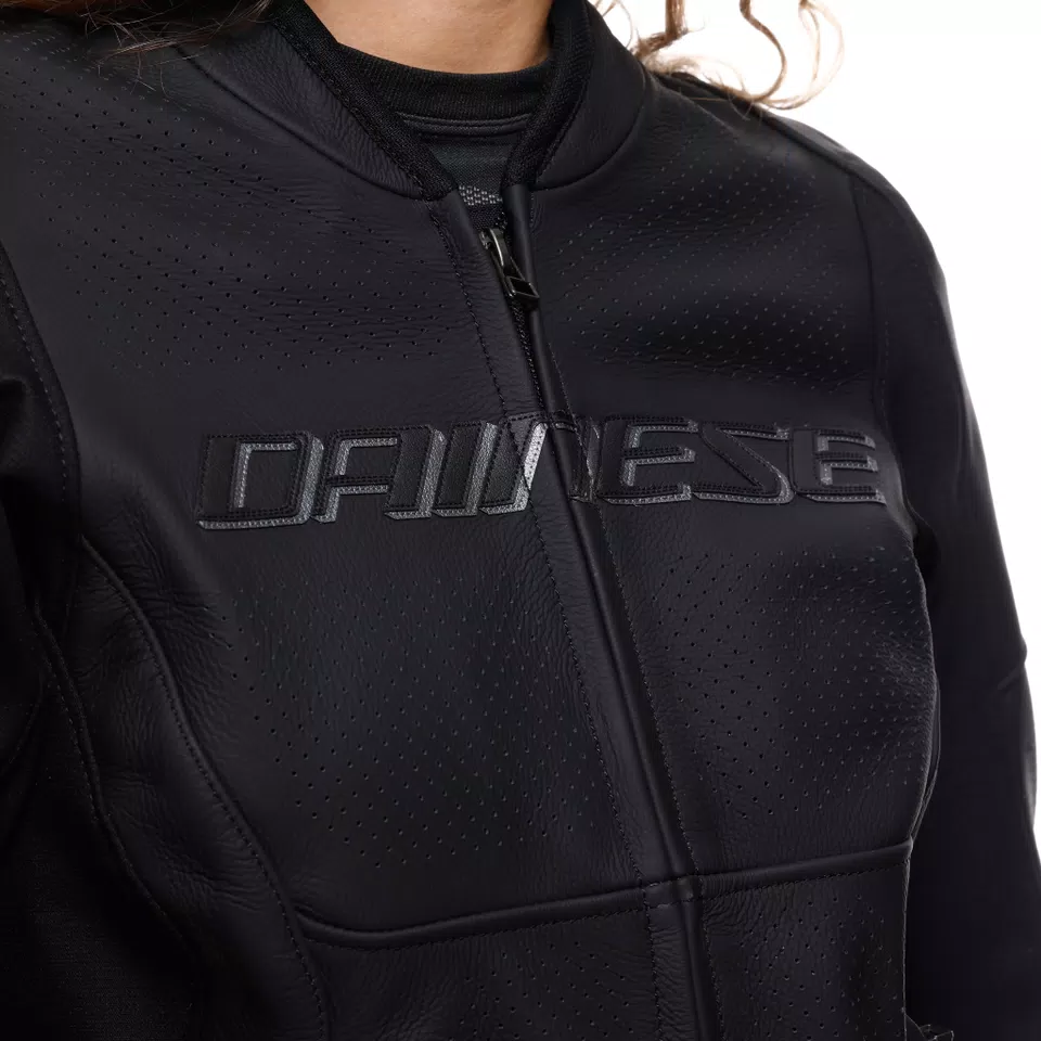 RACING 5 - GIACCA MOTO IN PELLE PERFORATA DONNA - BLACK/BLACK - 7