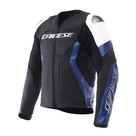 RACING 5 - MEN LEATHER MOTORCYCLE JACKET - WHITE/BLUE/BLACK - 1