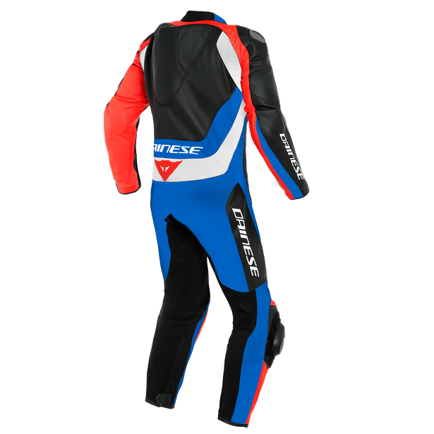 ASSEN 2 1 PC. PERF. LEATHER SUIT BLACK/LIGHT-BLUE/FLUO-RED- One Piece Suits