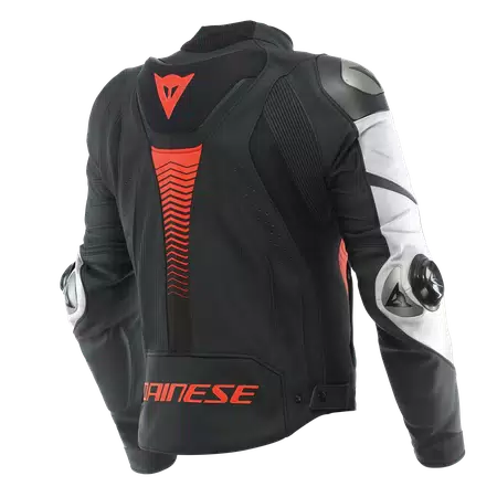 SUPER SPEED 4 - MEN PERFORATED LEATHER MOTORCYCLE JACKET - BLACK-MATT/WHITE/FLUO-RED - 2