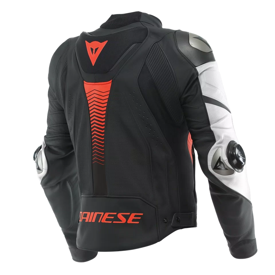SUPER SPEED 4 LEATHER JACKET PERF. BLACK MATT WHITE FLUO RED Dainese