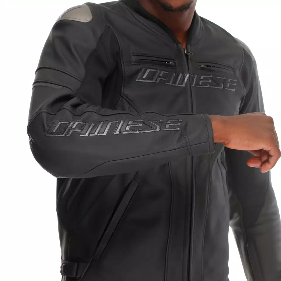 RACING 5 - MEN LEATHER MOTORCYCLE JACKET - BLACK/BLACK/BLACK - 6