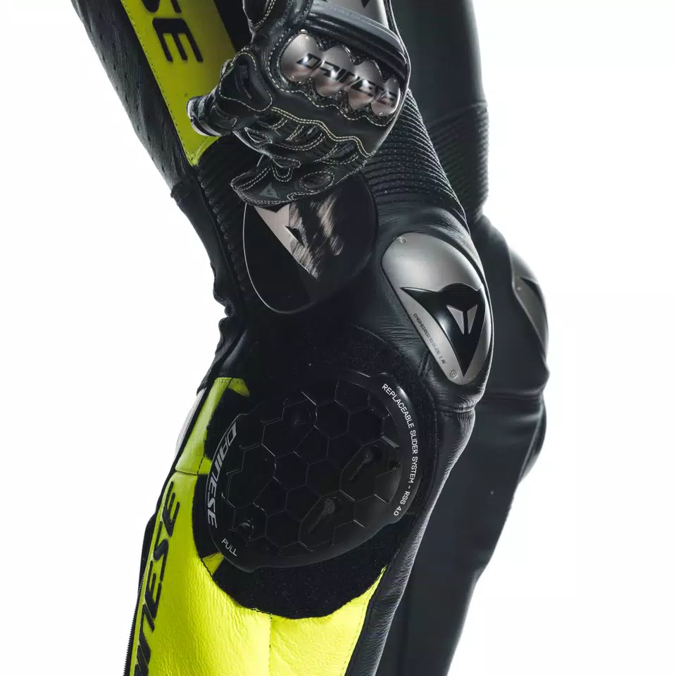 MISANO 3 D-AIR&reg; - MEN'S 1-PIECE MOTORCYCLE PERFORATED LEATHER SUIT WITH AIRBAG - BLACK/ANTHRACITE/YELLOW-FLUO - 16