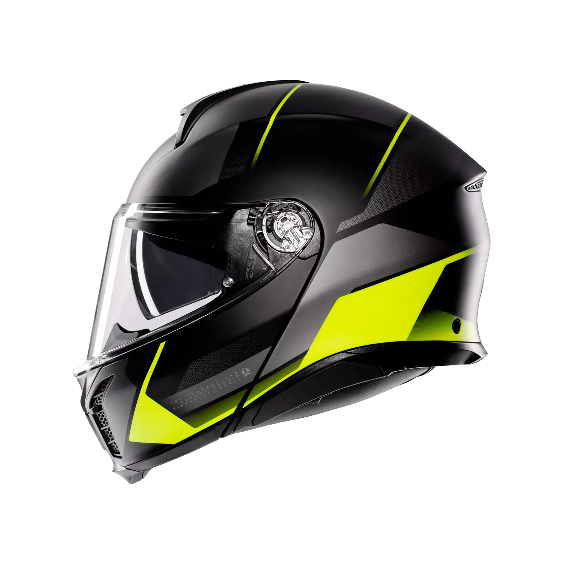 TOURMODULAR PERCEPTION MATT BLACK/YELLOW FLUO - MOTORBIKE FLIP UP HELMET E2206