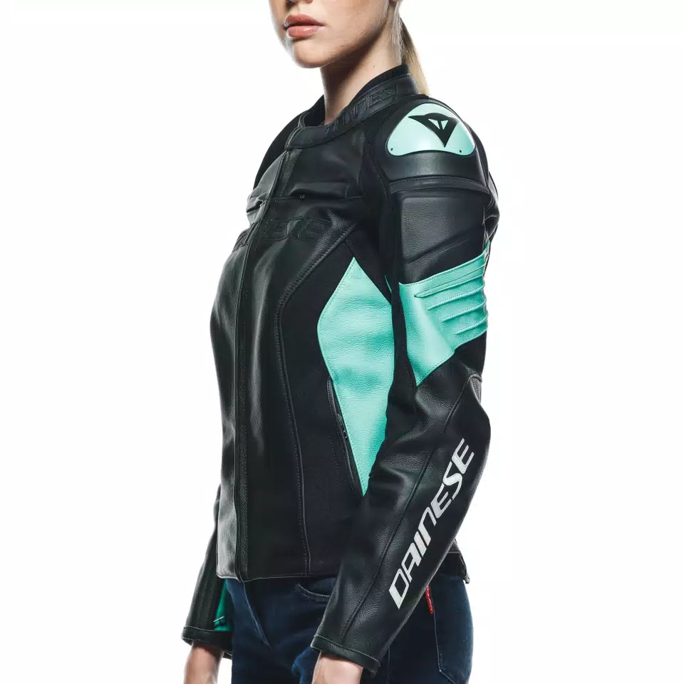 RACING 4 - WOMEN'S MOTORCYCLE LEATHER JACKET | BLACK/ACQUA RACING 4 - WOMEN'S MOTORCYCLE LEATHER JACKET | BLACK/ACQUA