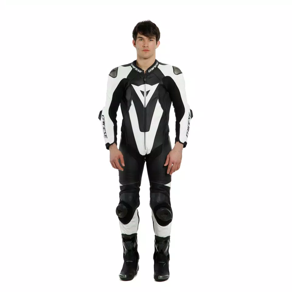 LAGUNA SECA 5 MEN S 1 PIECE MOTORCYCLE PERFORATED LEATHER SUIT SHORT TALL BLACK WHITE Dainese