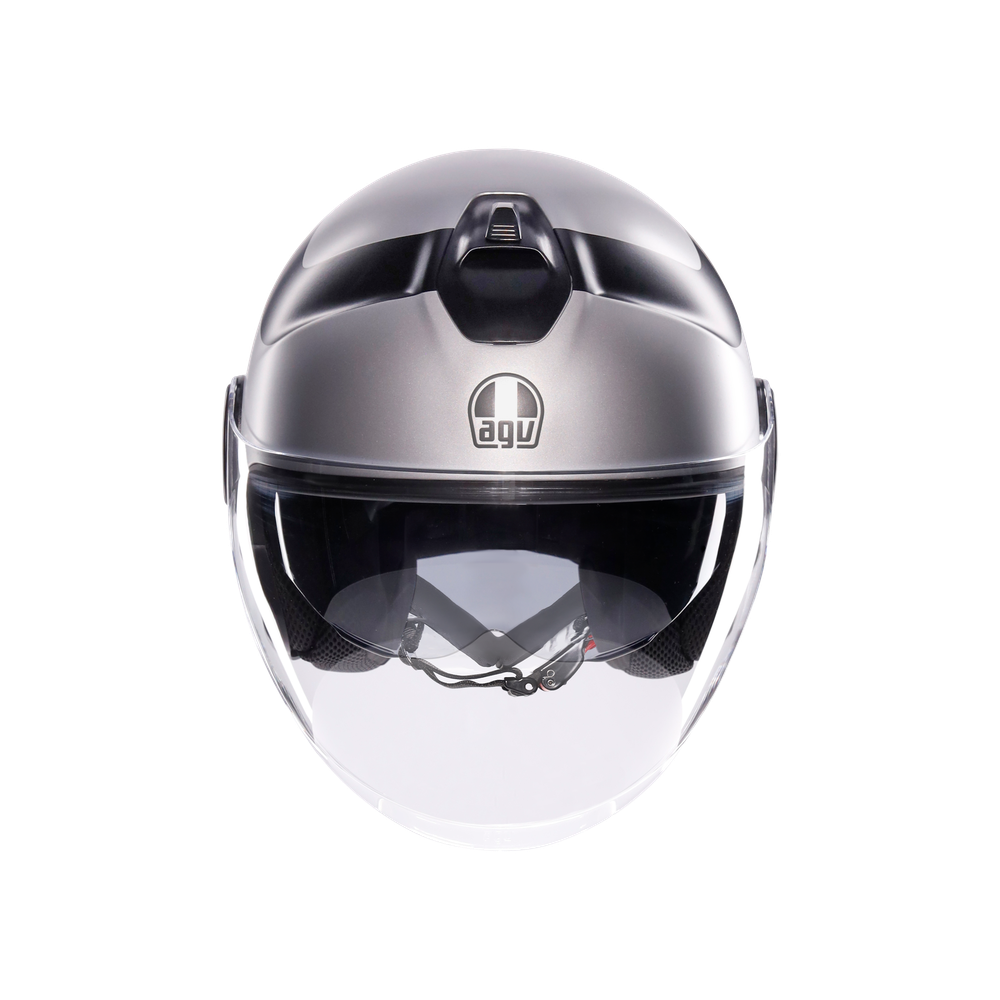 eteres-rimini-matt-grey-black-motorbike-open-face-helmet-e2206 image number 1