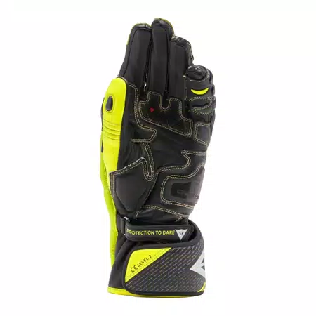 FULL METAL 7 - MEN'S MOTORCYCLE RACING LEATHER GLOVES - BLACK/YELLOW-FLUO - 3