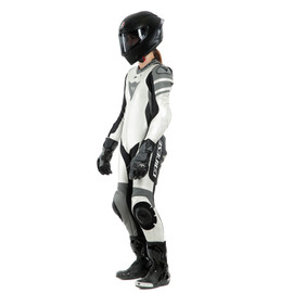 KILLALANE 1 PC PERF. LADY LEATHER SUIT PEARL-WHITE/CHARCOAL-GRAY/BLACK- Outlet Leather suits