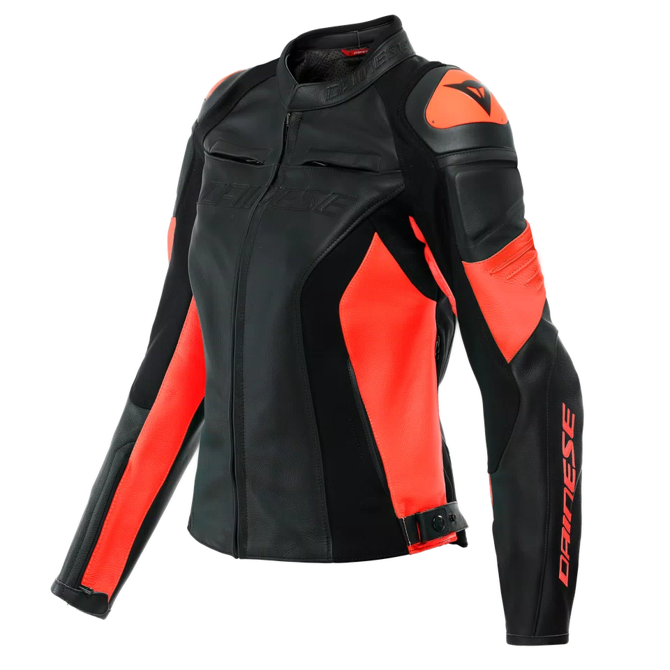RACING 4 WOMEN S MOTORCYCLE LEATHER JACKET BLACK FLUO RED Dainese