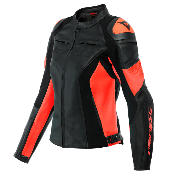 racing-4-giacca-moto-in-pelle-donna-black-fluo-red image number 0
