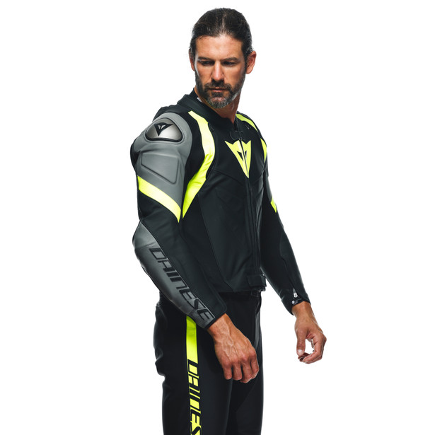 avro-4-leather-2pcs-suit-black-matt-charcoal-gray-fluo-yellow image number 4