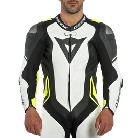 LAGUNA SECA 4 1PC PERF. LEATHER SUIT WHITE/BLACK/FLUO-YELLOW- One Piece Suits