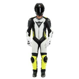 LAGUNA SECA 4 1PC PERF. LEATHER SUIT WHITE/BLACK/FLUO-YELLOW- One Piece Suits