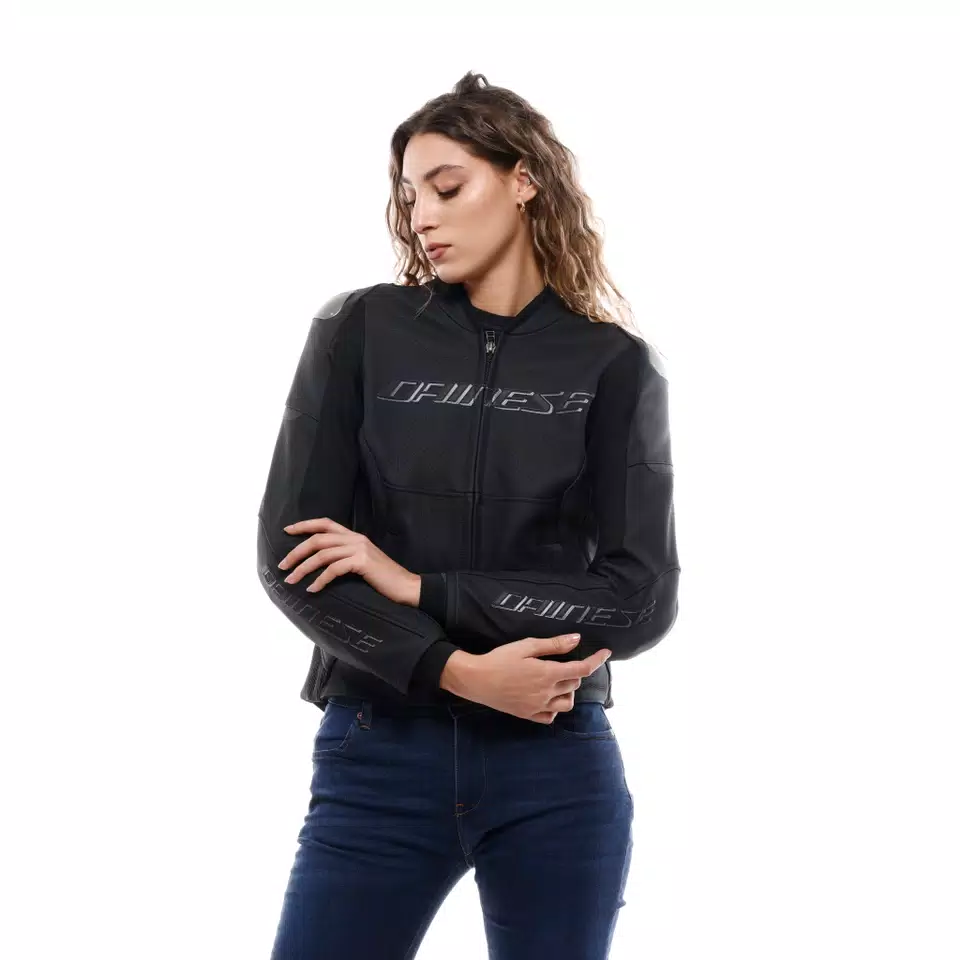 RACING 5 - GIACCA MOTO IN PELLE PERFORATA DONNA - BLACK/BLACK - 3