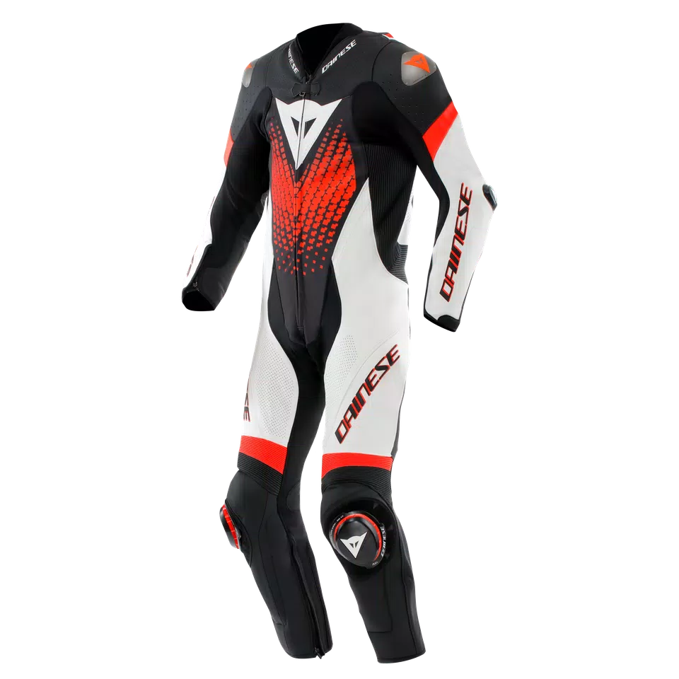 LAGUNA SECA 6 - PERFORATED ONE-PIECE LEATHER RACING SUIT - BLACK/WHITE/RED-FLUO - 1