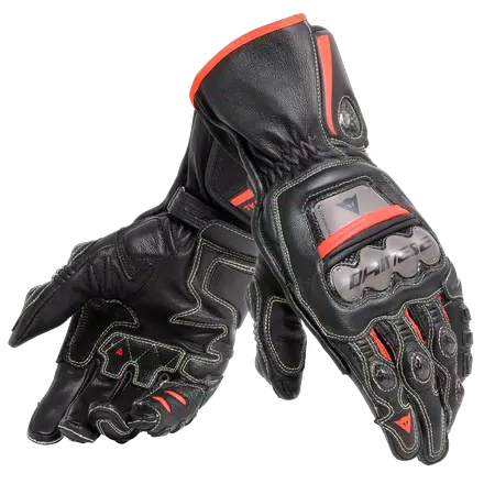 FULL METAL 6 - MEN'S MOTORCYCLE LEATHER GLOVES - BLACK/BLACK/FLUO-RED - 1