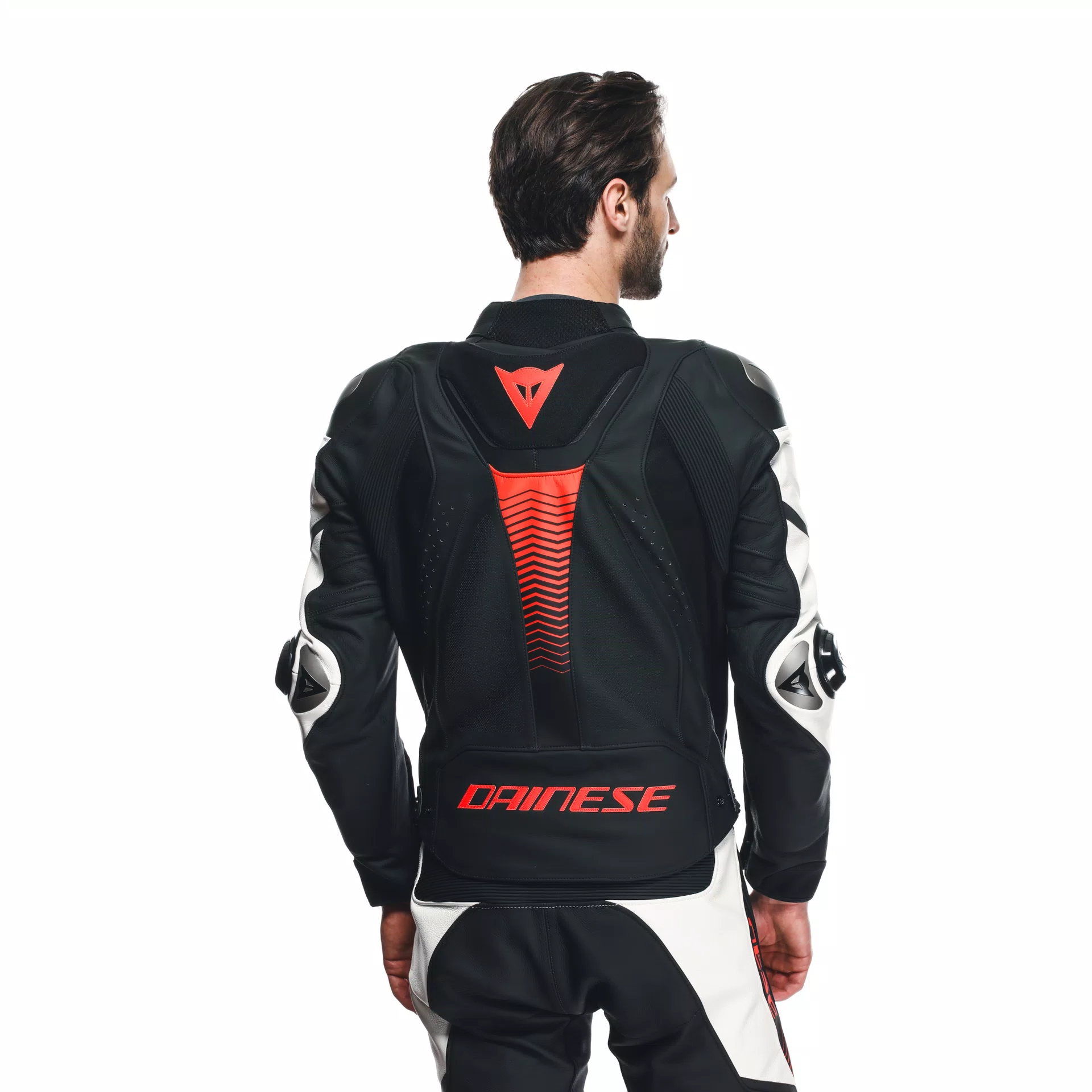 SUPER SPEED 4 LEATHER JACKET PERF. BLACK MATT WHITE FLUO RED Dainese