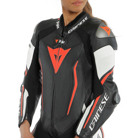 MISANO 2 LADY D-AIR® PERF. 1PC SUIT BLACK/WHITE/FLUO-RED- Women Leather Suits
