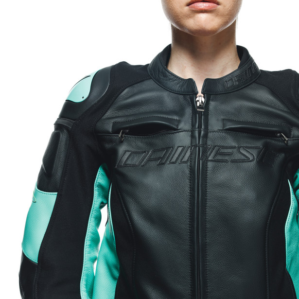 racing-4-giacca-moto-in-pelle-donna-black-acqua-green image number 12