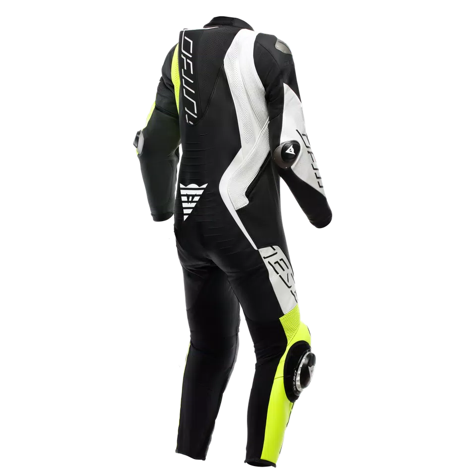 AUDAX D-ZIP - MEN'S 1-PIECE MOTORCYCLE PERFORATED LEATHER SUIT - BLACK/YELLOW-FLUO/WHITE - 2