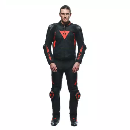 SUPER SPEED - MEN'S MOTORCYCLE LEATHER PANTS - BLACK/RED-FLUO - 3