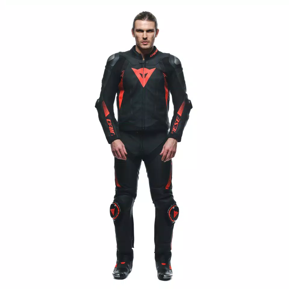 SUPER SPEED - MEN'S MOTORCYCLE LEATHER PANTS - BLACK/RED-FLUO - 3