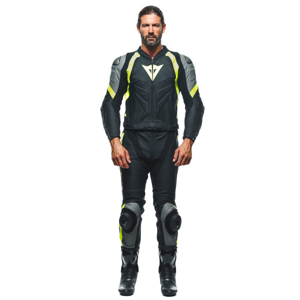 avro-4-leather-2pcs-suit-black-matt-charcoal-gray-fluo-yellow image number 2