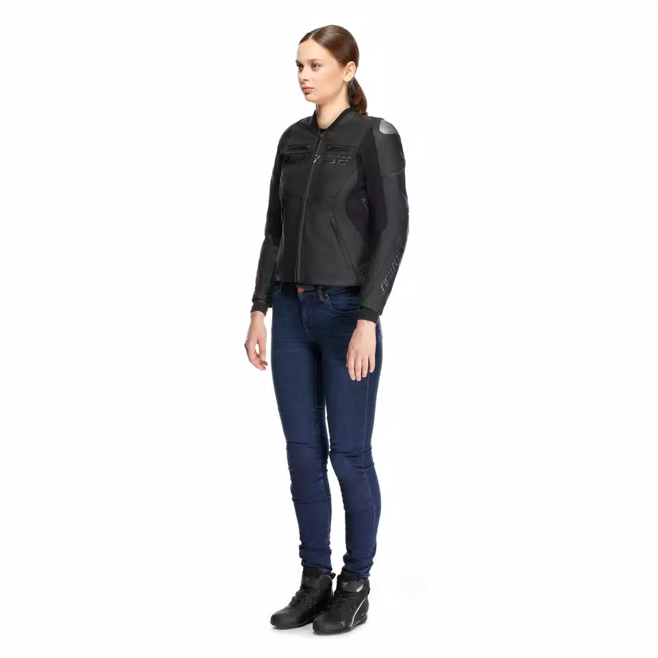RACING 5 - CHAQUETA MOTO DE CUERO MUJER - BLACK/BLACK - 4