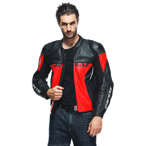 RACING 4 LEATHER JACKET LAVA-RED/BLACK- Leather