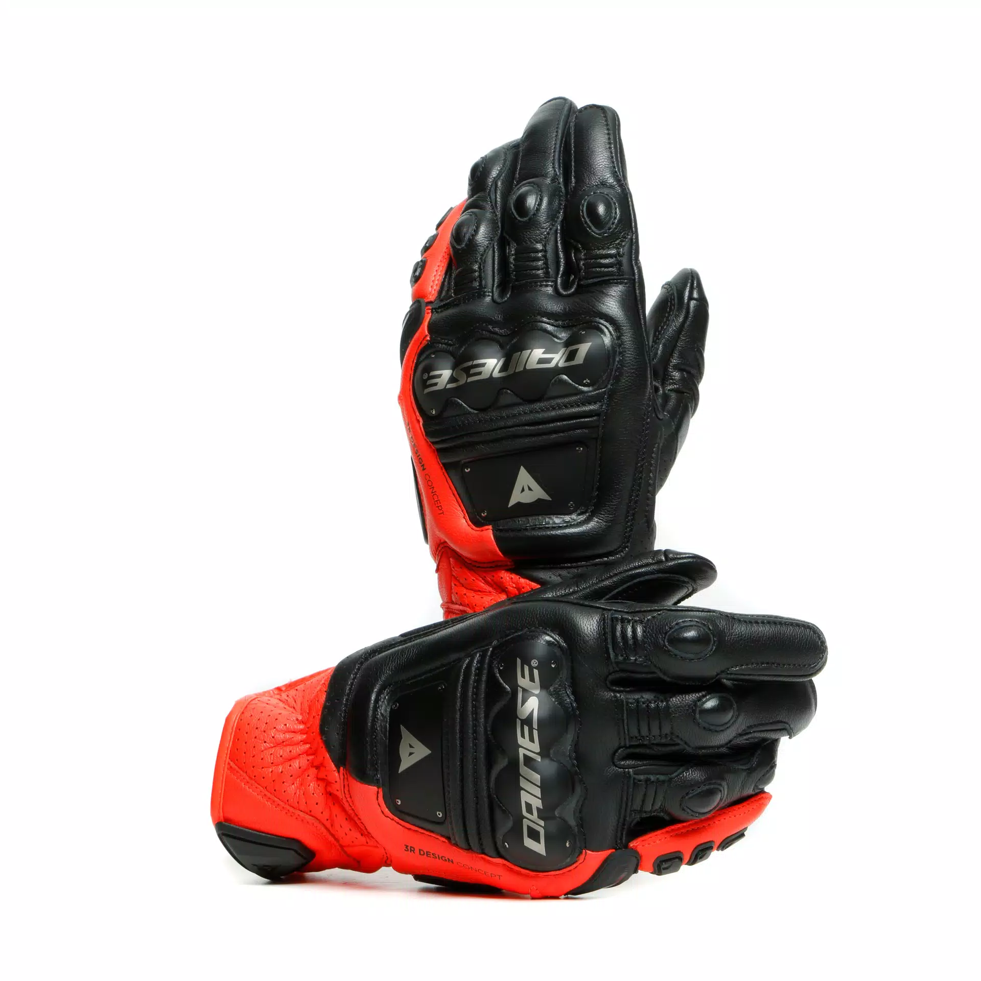 4-STROKE 2 - MEN'S MOTORCYCLE LEATHER GLOVES | BLACK/FLUO-RED