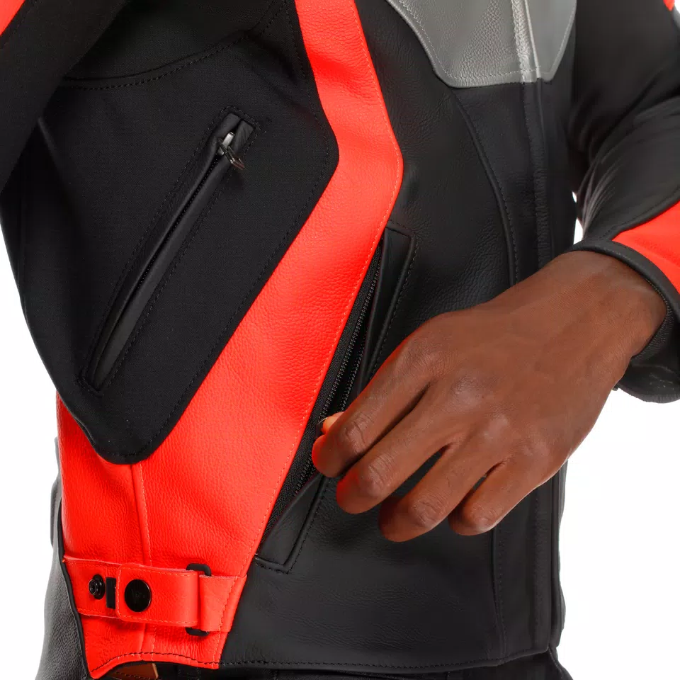 RACING 5 - MEN LEATHER MOTORCYCLE JACKET - SILVER/BLACK/RED-FLUO - 12