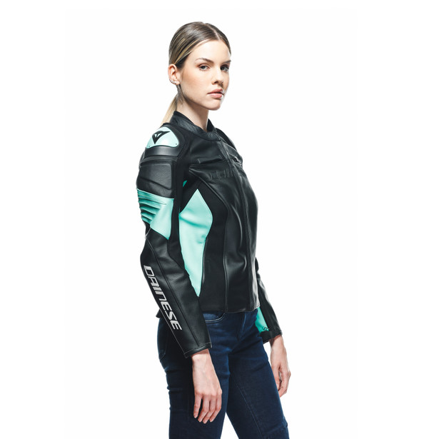 racing-4-giacca-moto-in-pelle-donna-black-acqua-green image number 4