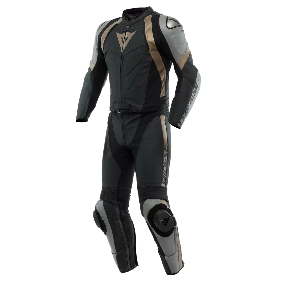 AVRO 4 MEN S 2 PIECE MOTORCYCLE LEATHER SUIT BLACK MATT CHARCOAL GRAY TIBETAN PLATINUM Dainese