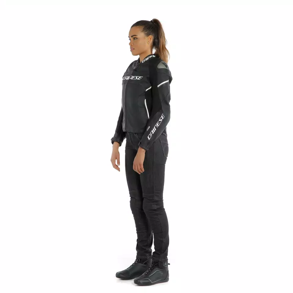 RACING 3 D-AIR LADY LEATHER JACKET - BLACK-MATT/BLACK-MATT/PEARL-WHITE - 11