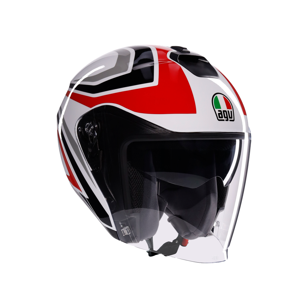 irides-tolosa-black-grey-red-motorbike-open-face-helmet-e2206 image number 0