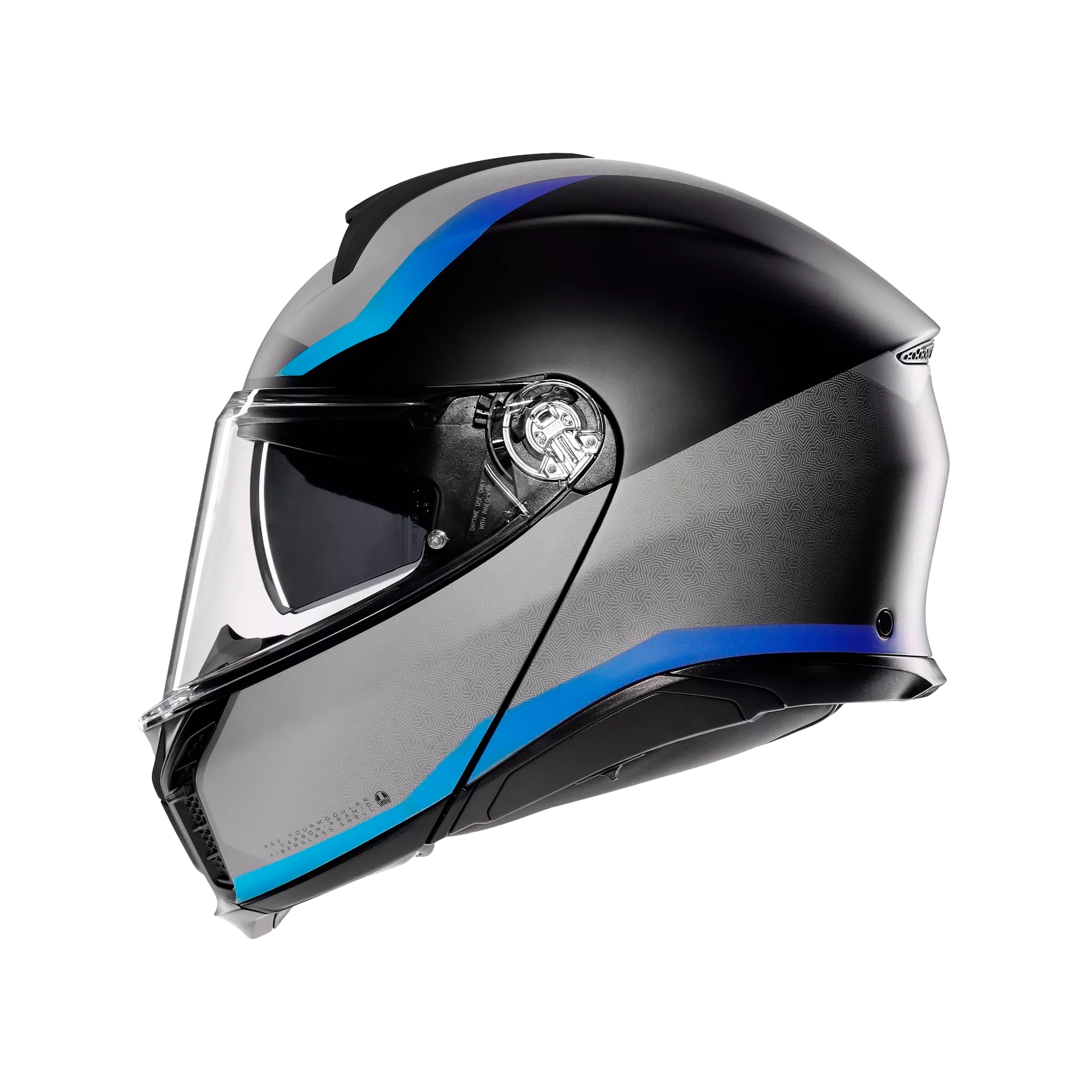 TOURMODULAR STRAY MATT BLACK/GREY/BLUE - MOTORBIKE FLIP UP HELMET E2206