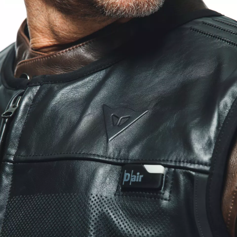 SMART JACKET LEATHER - MEN'S MOTORCYCLE LEATHER VEST WITH INTEGRATED AIRBAG - BLACK - 13